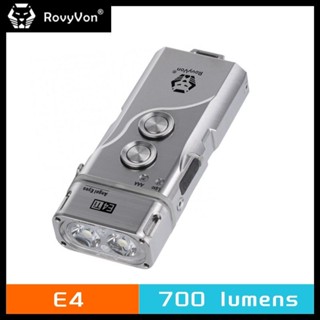 Rovyvon E4 พวงกุญแจไฟฉาย 6500K 700 Lumens ชาร์จ USB C แบตเตอรี่ในตัว