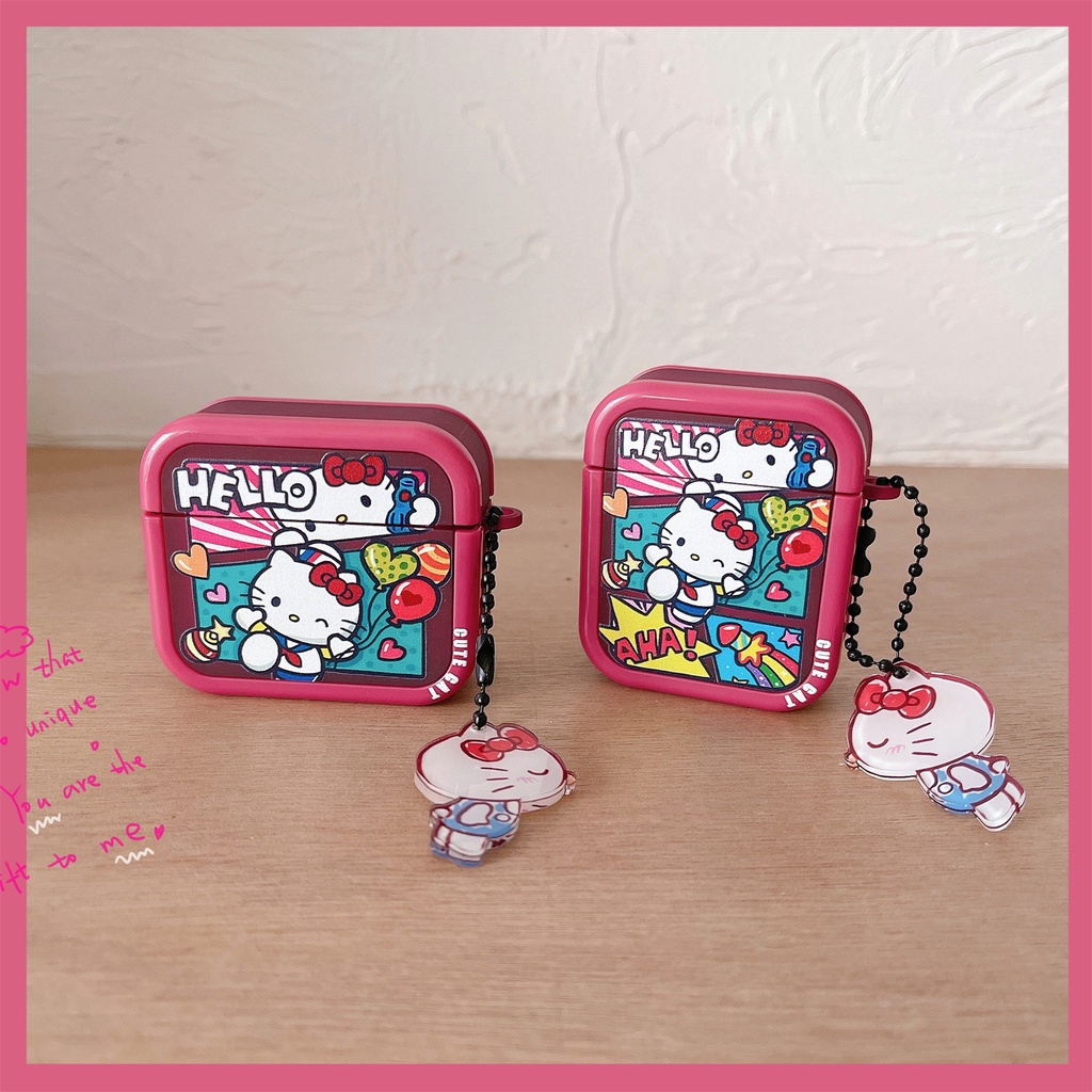 เคสหูฟังบลูทูธไร้สาย TPU แบบใส เนื้อแมตต์ ลายการ์ตูนคิตตี้ พร้อมจี้ สําหรับ AirPods 1 2 3 Pro 2 2022
