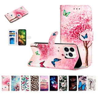 เคสโทรศัพท์หนัง PU ฝาพับ ลายดอกซากุระ ผีเสื้อ พร้อมช่องใส่บัตร ขาตั้งวาง สําหรับ Samsung Galaxy M53 5G M33 M23 M52 M32 A03 Core A51 A71 4G A42 A72