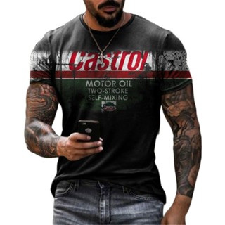 เสื้อยืดแขนสั้นลําลอง พิมพ์ลาย Castrol 3 มิติ ขนาดใหญ่ สไตล์วินเทจ แฟชั่นฤดูร้อน สําหรับผู้ชาย