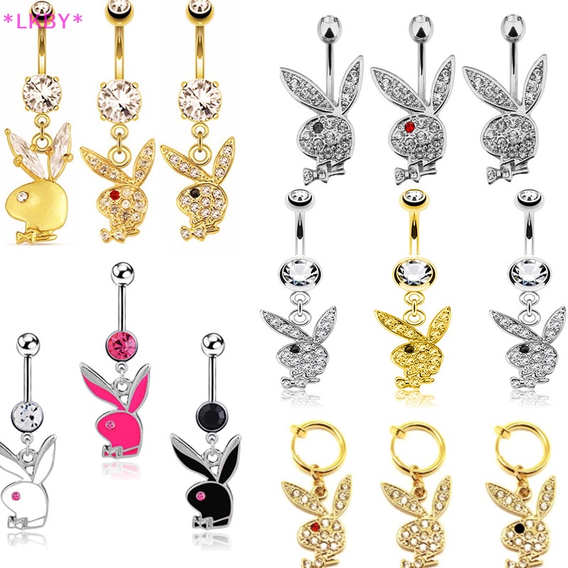 Luckybabys> จิวสะดือ เหล็กเจาะสะดือ รูปกระต่าย CZ 1 ชิ้น