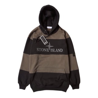 เสื้อแจ็กเก็ต มีฮู้ด ลายโลโก้ STONE ISLAND STRIP CENTER STRIP สีดํา สีน้ําตาล