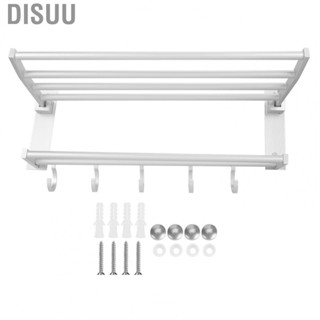 Disuu 40cm Shower Shelf Foldable Aluminum Bathroom Towel  Rack With 5 Hooks Silve.