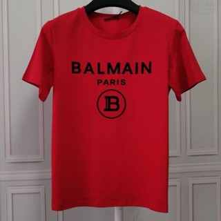 เสื้อยืดคอกลม แขนสั้น ผ้าฝ้าย พิมพ์ลายตัวอักษร BALMAIN สําหรับผู้ชาย และผู้หญิง