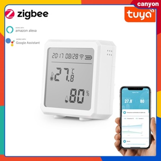 Tuya Zigbee เซนเซอร์วัดอุณหภูมิ และความชื้น พร้อมหน้าจอ Lcd รีโมตคอนโทรล แอพอัจฉริยะ สําหรับ Alexa google Assistant Canyon1