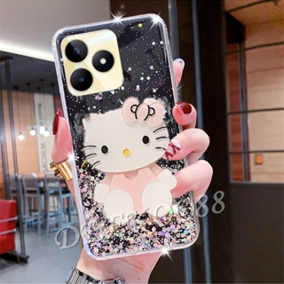 เคสโทรศัพท์มือถือนิ่ม ลายการ์ตูนแมวน่ารัก พร้อมกระจกขาตั้ง สีชมพู สําหรับ Realme C53 C55 NFC 10T 10 Pro+ Pro 5G Coca-Cola Edition 4G Plus RealmeC53