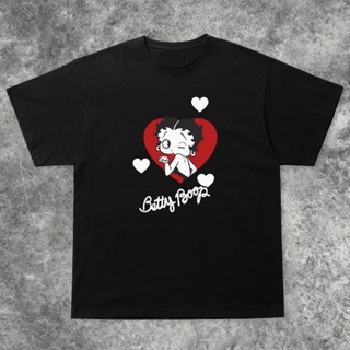 [พร้อมส่ง] เสื้อยืดคอกลม แขนสั้น ผ้าฝ้ายแท้ พิมพ์ลาย Betty Boop Miss Betty ทรงหลวม สไตล์อเมริกัน