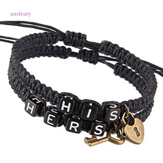 สร้อยข้อมือคู่รัก ลายตัวอักษร HIS HERS สีดํา สีบรอนซ์ 1 คู่