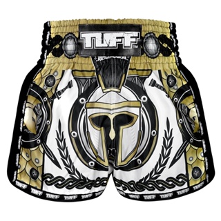 กางเกงซ้อม มวยกางเกงมวย กางเกงมวยไทย กางเกงกีฬา TUFF Muay Thai Boxing Shorts New Retro Style Golden Gladiator in White