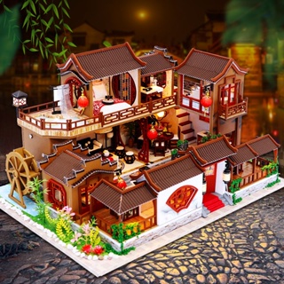 บ้านของเล่น บล็อกตัวต่อ โมเดลบ้าน บ้านของเล่นเด็ก โมเดลตัวต่อ รูปเมืองจีนโบราณ แฮนด์เมด diy ของขวัญวันเกิด สําหรับผู้หญิง