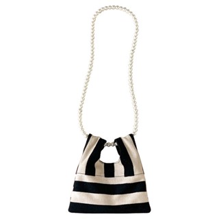 MOUSOON กระเป๋าผู้หญิงใหม่ สะพายไหล่แฟชั่น Crossbody Tas Jinjing Kanvas ลายทางไข่มุก สไตล์เกาหลี กระเป๋าขนาดเล็กน่ารัก