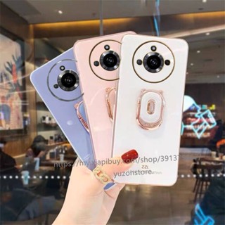 พร้อมส่ง เคสโทรศัพท์มือถือนิ่ม ขอบตรง ปิดด้านหลัง ลายการ์ตูนหมี พร้อมขาตั้ง สําหรับ Realme 11 Pro Pro+ 10T 10 Pro Pro+ 5G 4G เคส Phone Case