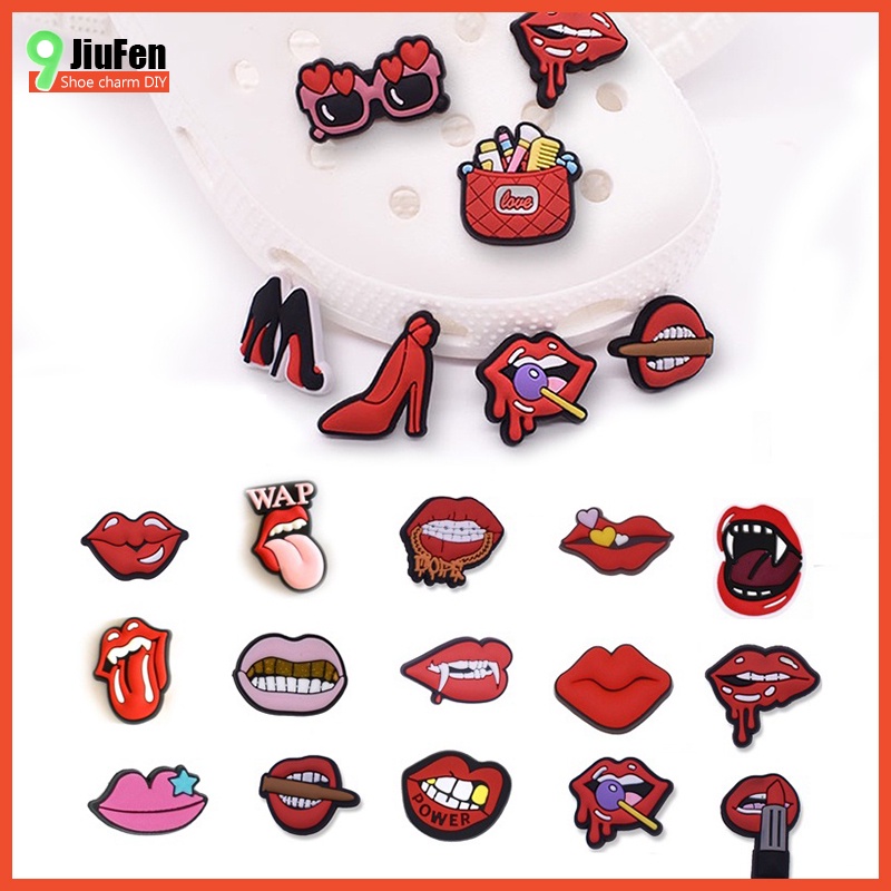 Croc Jibbit Croc Buckle Flame-red Lips Charm รูปแบบ DIY ของขวัญอุปกรณ ์ เสริมรองเท ้ า