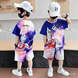 พร้อมส่ง ชุดเสื้อแขนสั้น พิมพ์ลายการ์ตูนอุลตร้าแมน แฟชั่นฤดูร้อน สําหรับเด็กผู้ชาย และเด็กผู้หญิง