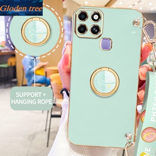 เคสโทรศัพท์มือถือ ลายต้นไม้ Gloden พร้อมขาตั้ง และสายคล้อง สําหรับ Infinix Smart 6 HD X6511 X6511B X6511E X6512