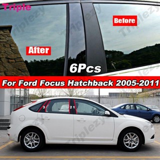 สติกเกอร์ฟิล์ม สีดํามันวาว สําหรับตกแต่งประตู หน้าต่างรถยนต์ Ford Focus Sedan 2005-2011 6 ชิ้น