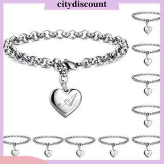 &lt;citydiscount&gt; สร้อยข้อมือชุบไฟฟ้า ขอบเรียบ ลายตัวอักษร 26 ตัว ปรับได้ เครื่องประดับ สําหรับผู้หญิง