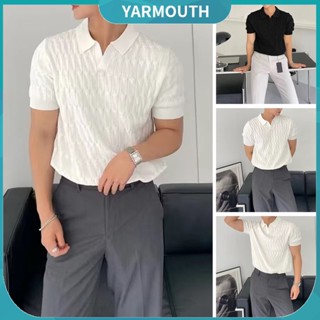 Yyr--เสื้อยืดแขนสั้น คอวี ผ้าถัก ทรงหลวม ระบายอากาศ สีพื้น เหมาะกับฤดูร้อน สําหรับผู้ชาย