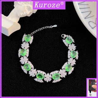 Kuroze สร้อยข้อมือแฟชั่น สีเขียวแอปเปิ้ล หรูหรา เพชรสีเขียว ดอกไม้ เครื่องประดับสําหรับผู้หญิง