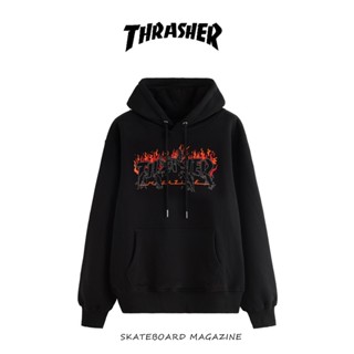 ขายดีที่สุด THRA887H8ER เสื้อกันหนาว แขนยาว มีฮู้ด พิมพ์ลายเปลวไฟ ตัวอักษร สําหรับผู้ชาย และผู้หญิง