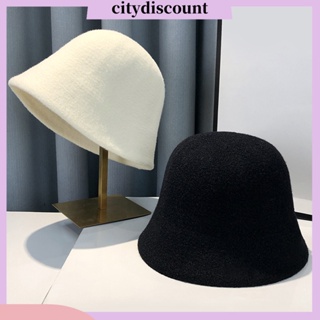 &lt;citydiscount&gt; หมวกบักเก็ต ผ้าขนสัตว์ถัก ทรงโดม ทรงกลม แบบหนา ให้ความอบอุ่น แฟชั่นฤดูหนาว สําหรับผู้หญิง