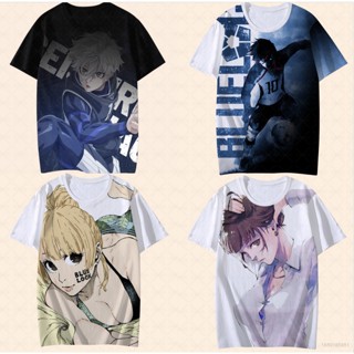 เสื้อยืดแขนสั้นลําลอง พิมพ์ลายอนิเมะ Nagi Seishirou Isagi Yoichi 3 มิติ สีฟ้า พลัสไซซ์ สําหรับผู้ชาย และผู้หญิง