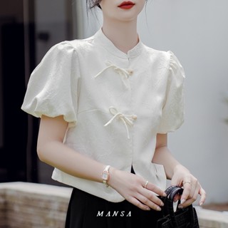 MANSA jacquard puff sleeve shirt เสิ้อเชิ้ตผู้หญิง ผ้าแจ๊กการ์ดลายดอก เสื้อเชิ้ต