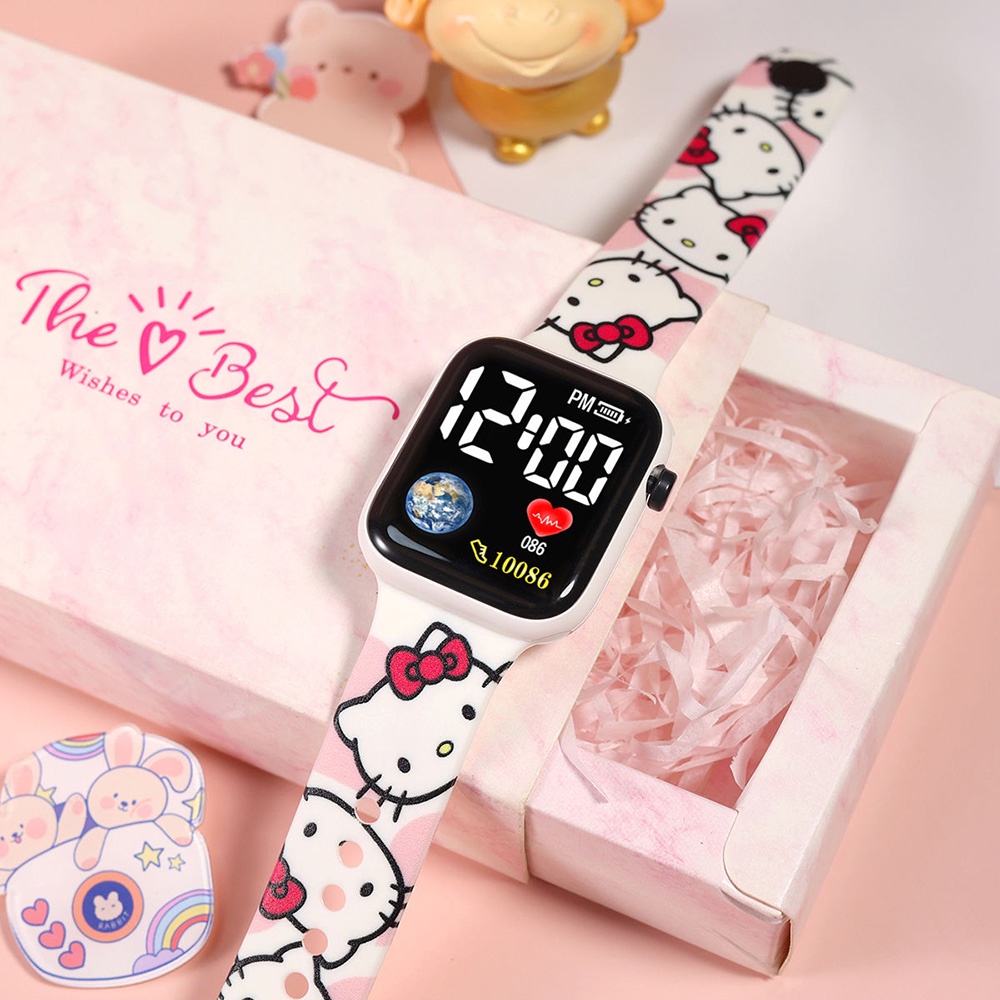 นาฬิกาข้อมือดิจิทัล LED ทรงสี่เหลี่ยม ลายการ์ตูนเฮลโลคิตตี้น่ารัก แฟชั่นสปอร์ต สําหรับเด็กนักเรียนผู้ชาย และผู้หญิง 2023
