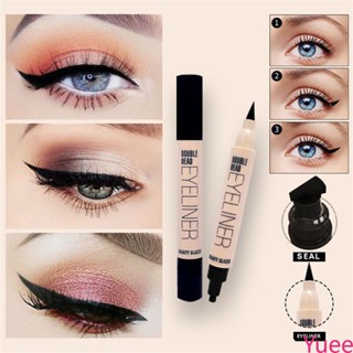 Beauty Glazed Double Head Wing Stamp Eyeliner Pen ปากกาอายไลเนอร์สแตมป์ทูอินวัน Quick-dry Not Sizzling yuee