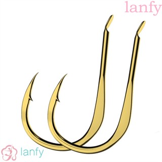 Lanfy ตะขอตกปลา เหล็กคาร์บอน แบบแบน สีทอง อุปกรณ์เสริม สําหรับตกปลาน้ําเค็ม ทะเล 20 ชิ้น ต่อแพ็ค