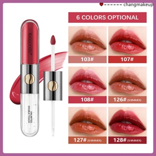 Ibcccndc ลิปทิ้นท์ 2-in-1 ลิปสติก Double Lip Glaze Lock Color Raincoat ลิปสติก No Fade No Stick Cup Mirror Doodle Lip Glaze cod