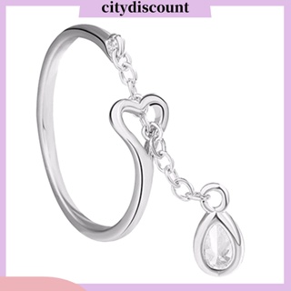 &lt;citydiscount&gt; แหวนแต่งงาน แบบเปิด ประดับพู่ พลอยเทียม รูปหยดน้ํา ปรับได้ แฟชั่นสําหรับผู้หญิง