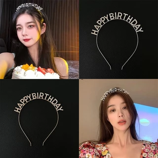 A742 ที่คาดผมแฟชั่นสุขสันต์วันเกิด อุปกรณ์เสริมของขวัญ พร้อมส่งในไทย(HBDเพชร-ทอง)