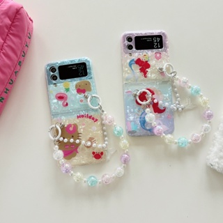 Samsung Galaxy Z Flip 3 Flip4 เคสลายนางเงือก พร้อมสร้อยข้อมือ พับ ป้องกันการกระแทก เคสแข็ง