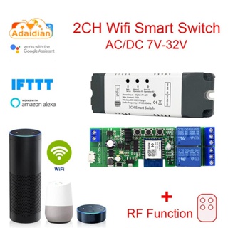 Tuya โมดูลรีเลย์สวิตช์อัจฉริยะ WiFi 2 CH AC DC 7-32V RF APP ไร้สาย 1 ชิ้น สําหรับ Alexa Google Home