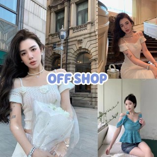 OFF SHOP พร้อมส่ง (OFF-R026) เสื้อถักไหมพรม สายเดี่ยวเปิดไหล่ มี3สี ถักดอกไม้