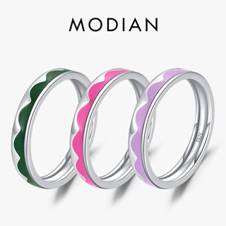 Modian แหวนเงินแท้ 925 รูปคลื่น สีม่วง สีเขียว หรูหรา เครื่องประดับแฟชั่น สําหรับผู้หญิง