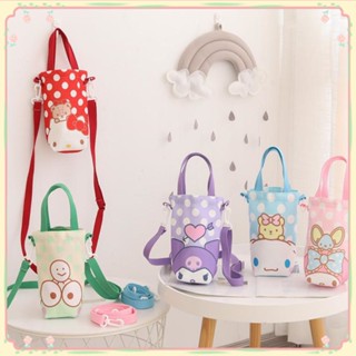 กระเป๋าใส่ขวดน้ำ Sanrio Anime Cinnamon Canvas Cup Bag Portable Crossbody Cup Cover Water Bottle Thermos Cup Storage Bag 【sunny】