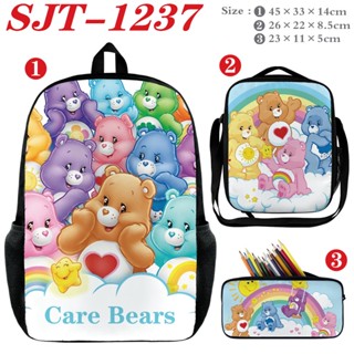 กระเป๋าเป้สะพายหลัง ผ้าแคนวาส ลายการ์ตูน Care Bears Game หลากสี ทนต่อการสึกหรอ สําหรับเด็กอนุบาล 3 ชิ้น