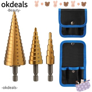 OKDEALS ชุดดอกสว่าน ก้านหกเหลี่ยม 1/4 นิ้ว 4-32 มม. ทนทาน ความเร็วสูง สีทอง สําหรับเจาะไม้ โลหะ 3 ชิ้น