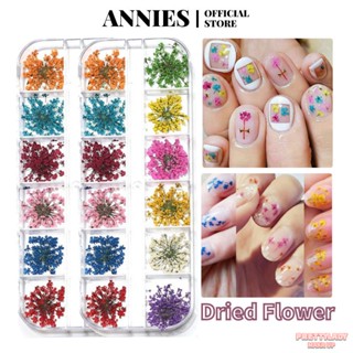 ANNIES แผ่นแปะเล็บ 12 สี ดอกไม้แห้ง ลูกไม้คริสตัล สีตกแต่งสามมิติ [prettylady]