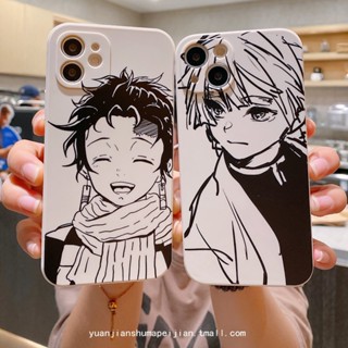 Compatible for iPhone 15 14 Pro Max 13 12 mini 6S 6 7 8 Plus 11 Pro X XR XS Max se 2020 เคสโทรศัพท์มือถือ ลาย Kamado Tanjirou สีขาว สไตล์โบราณ สําหรับ