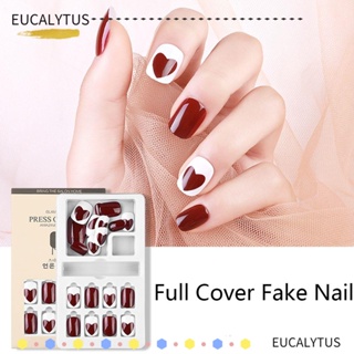 EUTUS เล็บปลอมสั้น แต่งกลิตเตอร์ ไล่โทนสี สไตล์ฝรั่งเศส จํานวน 24 ชิ้น