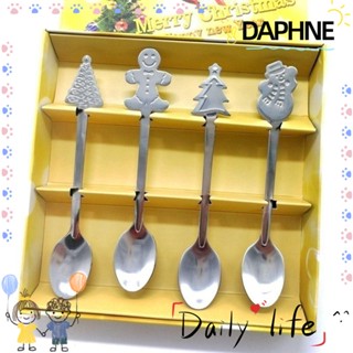 Daphne ช้อนกาแฟ ไอศกรีม สเตนเลส ลายคริสต์มาส สโนว์แมน สําหรับเด็ก 4 ชิ้น ต่อชุด