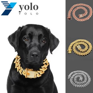 Yolo สร้อยคอโซ่โลหะ ประดับพลอยเทียม สีทอง สีโรสโกลด์ สีเงิน สําหรับสุนัข ลูกสุนัข