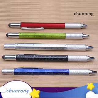 Chunrong 6 in1 ปากกาลูกลื่น สไตลัส อเนกประสงค์ เครื่องมือไขควง ไม้บรรทัดวัดระดับฟอง