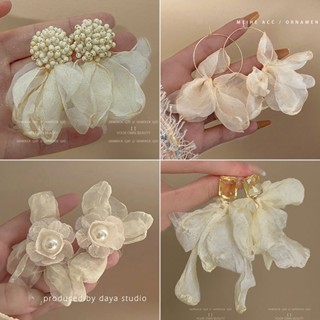 Super immortal temperament chiffon flower earring girl 2023 new minority design earrings gentle earrings network celebrity earrings