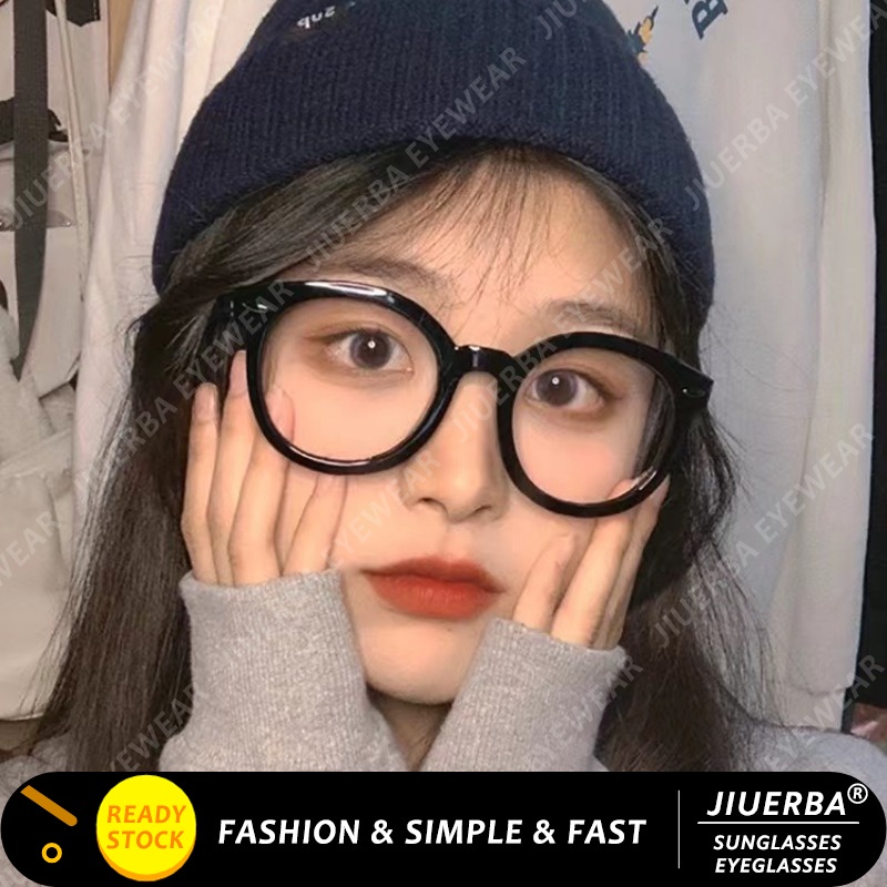 (JIUERBA) แว่นตา กรอบกลม สีดํา น่ารัก แฟชั่นเกาหลี ป้องกันรังสียูวี ทุกเพศ