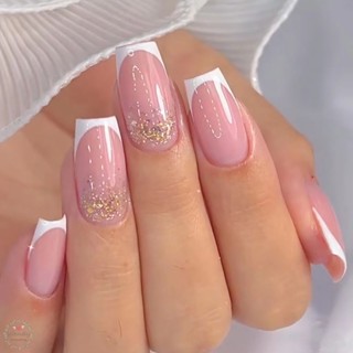 เล็บปลอมบัลเล่ต์ ปลายสีขาว สีชมพู ยืดหยุ่น ติดทนนาน