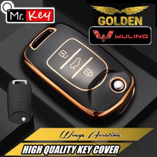 【Mr.Key】เคสกุญแจรถยนต์ Tpu ขอบทอง สําหรับ 2023 Wuling Mini EV Air EV KiWi EV Auto Accessorie Key Chain